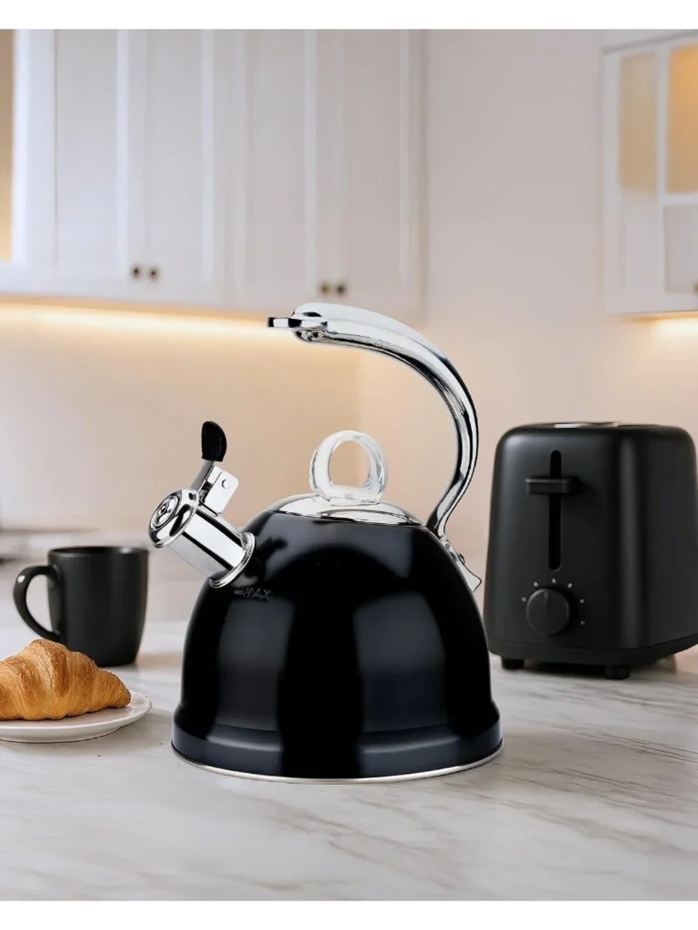 2.5 Qt Stainless Steel Whistling Tea Kettle for Gas, Electric Induction Black